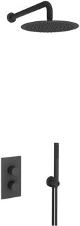 FortiFura Calvi Inbouw Regendoucheset - thermostatisch - wandarm - 30cm hoofddouche - staaf handdouche - gladde doucheslang - mat zwart SW496811/SW542644/SW706210/SW1139120/SW720560/SW72 Zwart mat