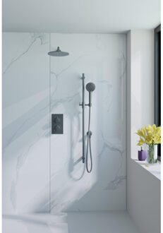 FortiFura Calvi Inbouw Regendoucheset - thermostatisch - wandarm - glijstang - 25cm hoofddouche - ronde handdouche - gladde doucheslang - geborsteld Gunmetal PVD SW720556/SW720563/SW721165/SW1159495/SW766536/SW76 Gunmetal geborsteld (antraciet)