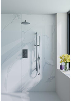 FortiFura Calvi Inbouw Regendoucheset - thermostatisch - wandarm - glijstang - 25cm hoofddouche - staaf handdouche - gladde doucheslang - geborsteld Gunmetal PVD SW720556/SW720563/SW721165/SW721170/SW766536/SW766 Gunmetal geborsteld (antraciet)