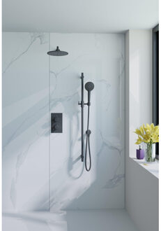 FortiFura Calvi Inbouw Regendoucheset - thermostatisch - wandarm - glijstang - 30cm hoofddouche - ronde handdouche - metalen doucheslang - mat zwart SW496816/SW542644/SW706203/SW1139120/SW720560/SW72 Zwart mat