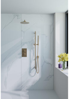FortiFura Calvi Inbouw Regendoucheset - thermostatisch - wandarm - glijstang - 30cm hoofddouche - staaf handdouche - gladde doucheslang - Geborsteld Messing PVD (Goud) SW720562/SW1139122/SW1159494/SW728176/SW767490/SW1 Messing geborsteld (goud)