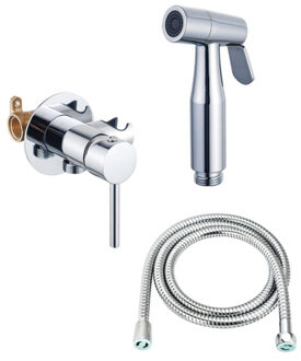 FortiFura Calvi Mengkraan Bidetset - handdouchehouder -100cm doucheslang - bidet handdouche - chroom SW1236928/SW1212632/SW970015