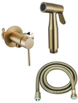 FortiFura Calvi Mengkraan Bidetset - handdouchehouder -100cm doucheslang - bidet handdouche - geborsteld messing SW1236931/SW1212631/SW970018 Messing geborsteld (goud)