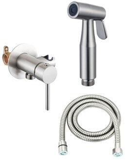 FortiFura Calvi Mengkraan Bidetset - handdouchehouder -100cm doucheslang - bidet handdouche - geborsteld rvs SW1236930/SW1212629/SW970017 RVS geborsteld