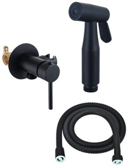 FortiFura Calvi Mengkraan Bidetset - handdouchehouder -100cm doucheslang - bidet handdouche - mat zwart SW1236929/SW1212628/SW970016 Zwart mat