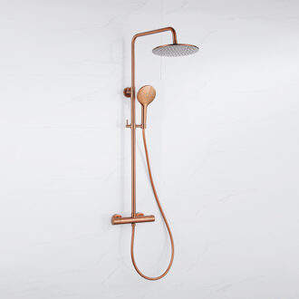 FortiFura Calvi Regendoucheset - thermostatisch - 25cm hoofddouche - gladde slang - ronde handdouche - Geborsteld koper PVD (Koper) SW1159502 SW970047 SW799407 Koper geborsteld