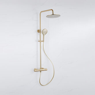 FortiFura Calvi Regendoucheset - thermostatisch - 25cm hoofddouche - gladde slang - ronde handdouche - Geborsteld Messing PVD (Goud) SW1159501 SW799449 SW728176 Messing geborsteld (goud)