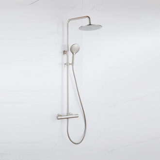 FortiFura Calvi Regendoucheset - thermostatisch - 25cm hoofddouche - gladde slang - ronde handdouche - Geborsteld RVS PVD SW1159499 SW799447 SW728177 RVS geborsteld