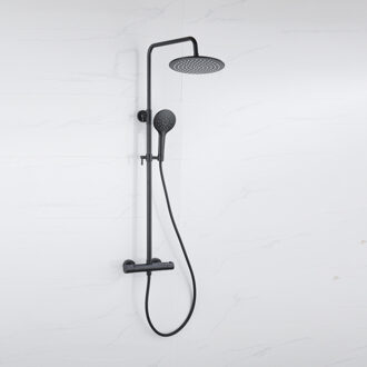 FortiFura Calvi Regendoucheset - thermostatisch - 25cm hoofddouche - gladde slang - ronde handdouche - mat zwart SW115998 SW496816 SW706210 Zwart mat