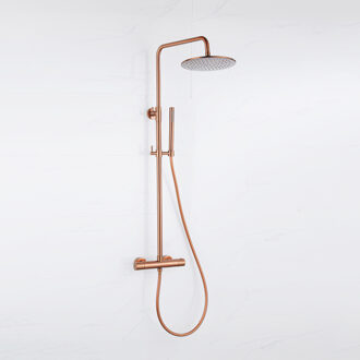 FortiFura Calvi Regendoucheset - thermostatisch - 25cm hoofddouche - gladde slang - staaf handdouche - Geborsteld koper PVD (Koper) SW1159502 SW799407 Koper geborsteld