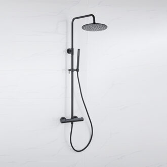 FortiFura Calvi Regendoucheset - thermostatisch - 25cm hoofddouche - gladde slang - staaf handdouche - mat zwart SW115998 SW706210 Zwart mat