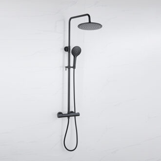 FortiFura Calvi Regendoucheset - thermostatisch - 25cm hoofddouche - metalen slang - ronde handdouche - mat zwart SW115998 SW496816 Zwart mat