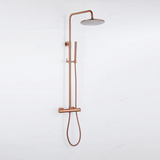 FortiFura Calvi Regendoucheset - thermostatisch - 25cm hoofddouche - metalen slang - staaf handdouche - Geborsteld koper PVD (Koper) SW1159502 Koper geborsteld