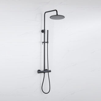 FortiFura Calvi Regendoucheset - thermostatisch - 30cm hoofddouche - metalen slang - staaf handdouche - mat zwart SW115998 SW1139120 Zwart mat