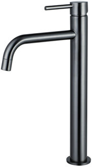 FortiFura Calvi Slim Wastafelkraan - 32cm - verhoogd - opbouw - Geborsteld Gunmetal PVD SW766539 Gunmetal geborsteld (antraciet)