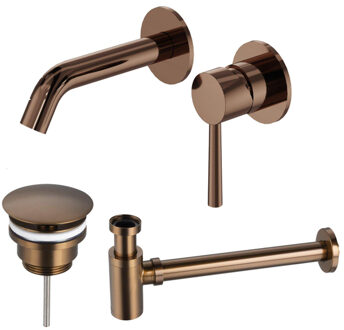 FortiFura Calvi Slim Wastafelkraanset - inbouw wastafelkraan - always open plug - verlaagde design sifon - Geborsteld koper PVD (Koper) SW799403 / SW970034 / SW799405 Koper geborsteld