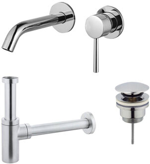 FortiFura Calvi Slim Wastafelkraanset - inbouw wastafelkraan - klikwaste plug - design sifon - Chroom SW377814/SW696203/SW696214