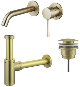 FortiFura Calvi Slim Wastafelkraanset - inbouw wastafelkraan - klikwaste plug - design sifon - Geborsteld Messing PVD (Goud) SW720228/SW696202/SW696213 Messing geborsteld (goud)