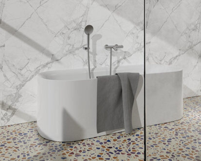 FortiFura Calvi Thermostatische badkraan met ronde handdouche, handdouchehouder en metalen doucheslang Geborsteld RVS PVD (RVS) SW799447/SW720566/SW720222/SW706208 RVS geborsteld