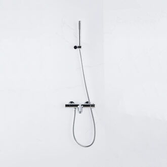 FortiFura Calvi Thermostatische badkraan met staafhanddouche, handdouchehouder en metalen doucheslang chroom SW496810/SW720564/SW720223/SW706202