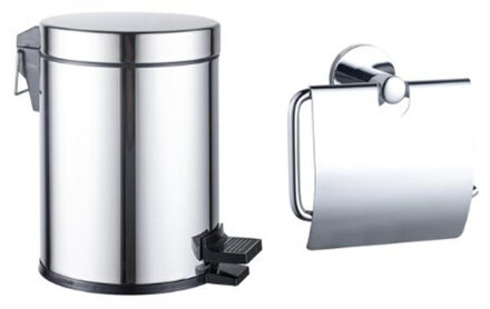 FortiFura Calvi toilet accessoireset - toiletrolhouder - met klep - pedaalemmer - 5 liter - chroom SW1183142/SW1111576
