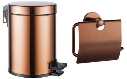 FortiFura Calvi toilet accessoireset - toiletrolhouder - met klep - pedaalemmer - 5 liter - geborsteld koper SW1183148/SW1111581 Koper geborsteld