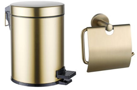 FortiFura Calvi toilet accessoireset - toiletrolhouder - met klep - pedaalemmer - 5 liter - geborsteld messing SW1183146/SW1111579 Messing geborsteld (goud)