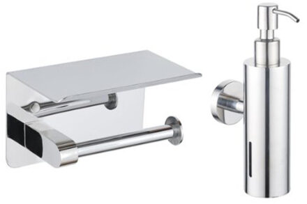 FortiFura Calvi toilet accessoireset - zeepdispenser - toiletrolhouder - met plateau - chroom SW1183056/SW1111566