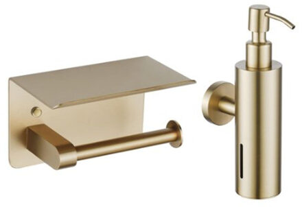 FortiFura Calvi toilet accessoireset - zeepdispenser - toiletrolhouder - met plateau - geborsteld messing SW1183053/SW1111569 Messing geborsteld (goud)