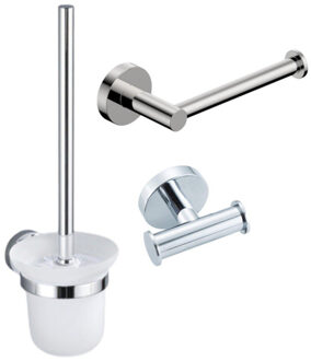 FortiFura Calvi Toiletset 3-delig - toiletrolhouder zonder klep - toiletborstel - handdoekhaak dubbel rond - Chroom SW639924 SW639926 SW1211583