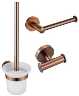 FortiFura Calvi Toiletset 3-delig - toiletrolhouder zonder klep - toiletborstel - handdoekhaak dubbel rond - Geborsteld koper PVD (Koper) SW970050 SW970052 SW1211596 Koper geborsteld