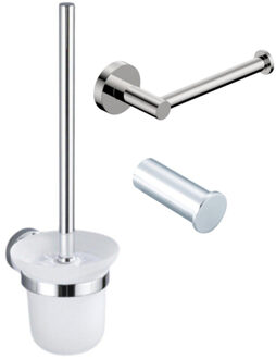 FortiFura Calvi Toiletset 3-delig - toiletrolhouder zonder klep - toiletborstel - handdoekhaak enkel rond - Chroom SW639924 SW639926 SW1211590