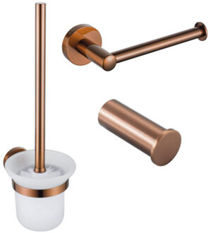 FortiFura Calvi Toiletset 3-delig - toiletrolhouder zonder klep - toiletborstel - handdoekhaak enkel rond - Geborsteld koper PVD (Koper) SW970050 SW970052 SW1211593 Koper geborsteld