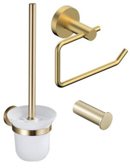 FortiFura Calvi Toiletset 3-delig - toiletrolhouder zonder klep - toiletborstel - handdoekhaak enkel rond - Geborsteld Messing PVD (Goud) SW639938 SW1211588 SW639940 Messing geborsteld (goud)