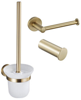 FortiFura Calvi Toiletset 3-delig - toiletrolhouder zonder klep - toiletborstel - handdoekhaak enkel rond - Geborsteld Messing PVD (Goud) SW639940 SW639941 SW1211588 Messing geborsteld (goud)