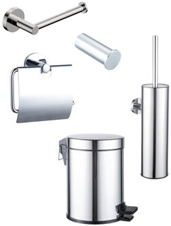 FortiFura Calvi Toiletset 5-delig - toiletrolhouder - reserverolhouder - toiletborstelhouder - handdoekhaak - pedaalemmer - chroom SW1183142/SW639926/SW1111539/SW1211590/SW1111576