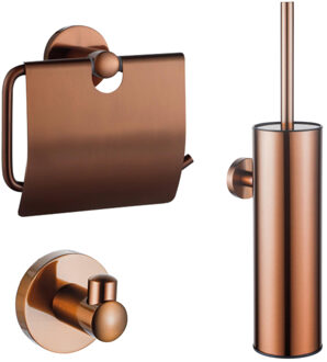FortiFura Calvi Toiletset - toiletborstelhouder - gesloten - handdoekhaak - toiletrolhouder - met klep - geborsteld koper SW1183148/SW1111546/SW970049 Koper geborsteld