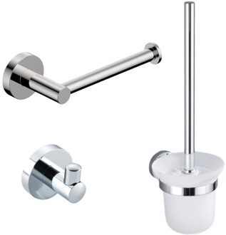 FortiFura Calvi Toiletset - toiletborstelhouder - open - handdoekhaak - toiletrolhouder - zonder klep - chroom SW639922/SW639924/SW639926