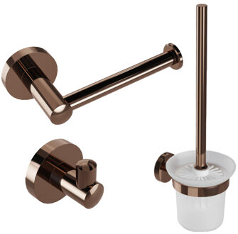 FortiFura Calvi Toiletset - toiletborstelhouder - open - handdoekhaak - toiletrolhouder - zonder klep - geborsteld koper SW970049/SW970050/SW970052 Koper geborsteld