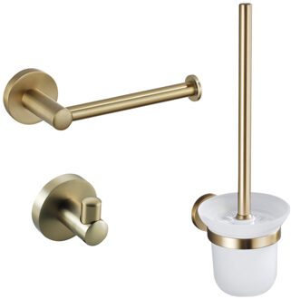 FortiFura Calvi Toiletset - toiletborstelhouder - open - handdoekhaak - toiletrolhouder - zonder klep - geborsteld messing (goud) SW639937/SW639940/SW639941 Messing geborsteld (goud)