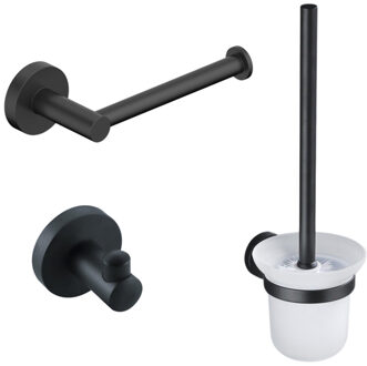 FortiFura Calvi Toiletset - toiletborstelhouder - open - handdoekhaak - toiletrolhouder - zonder klep - mat zwart SW639932/SW639936/SW639935 Zwart mat