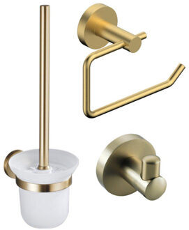 FortiFura Calvi Toiletset - toiletrolhouder met klep- toiletborstel - handoekhaak - geborsteld messing PVD (goud) SW1183146/SW639937/SW639940 Messing geborsteld (goud)
