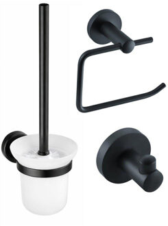 FortiFura Calvi Toiletset - toiletrolhouder met klep - toiletborstel - handoekhaak - mat zwart SW1183143/SW639932/SW639936 Zwart mat