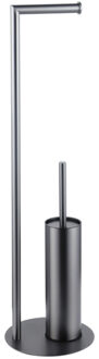 FortiFura Calvi vrijstaande toiletrolhouder met toiletborstel - Geborsteld Gunmetal PVD SW1189061 Gunmetal geborsteld (antraciet)