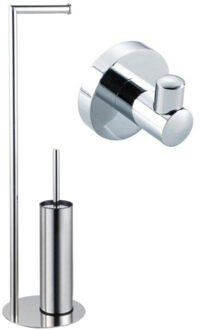 FortiFura Calvi vrijstaande toiletrolhouder met toiletborstel- met handoekhaak - chroom SW1189057/SW639922