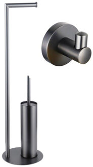FortiFura Calvi vrijstaande toiletrolhouder met toiletborstel - met handoekhaak - Geborsteld Gunmetal PVD SW1189061/SW721175 Gunmetal geborsteld (antraciet)