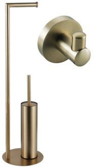 FortiFura Calvi vrijstaande toiletrolhouder met toiletborstel - met handoekhaak - Geborsteld Messing PVD (Goud) SW639937/SW1189060 Messing geborsteld (goud)