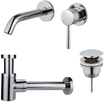 FortiFura Calvi Wastafelkraanset - inbouw wastafelkraan - klikwaste plug - verlaagde design sifon - Chroom SW377814/SW696203/SW696219