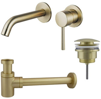 FortiFura Calvi Wastafelkraanset - inbouw wastafelkraan - klikwaste plug - verlaagde design sifon - Geborsteld Messing PVD (Goud) SW720228/SW696202/SW696218 Messing geborsteld (goud)