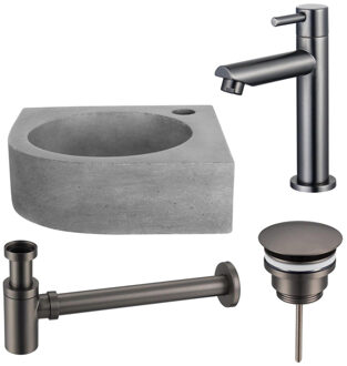 FortiFura Fuente fonteinset - 31.5x31.5x10cm - 1 kraangat - hoek - fonteinkraan gunmetal - beton SW696237/SW696207/SW696217/SW642464